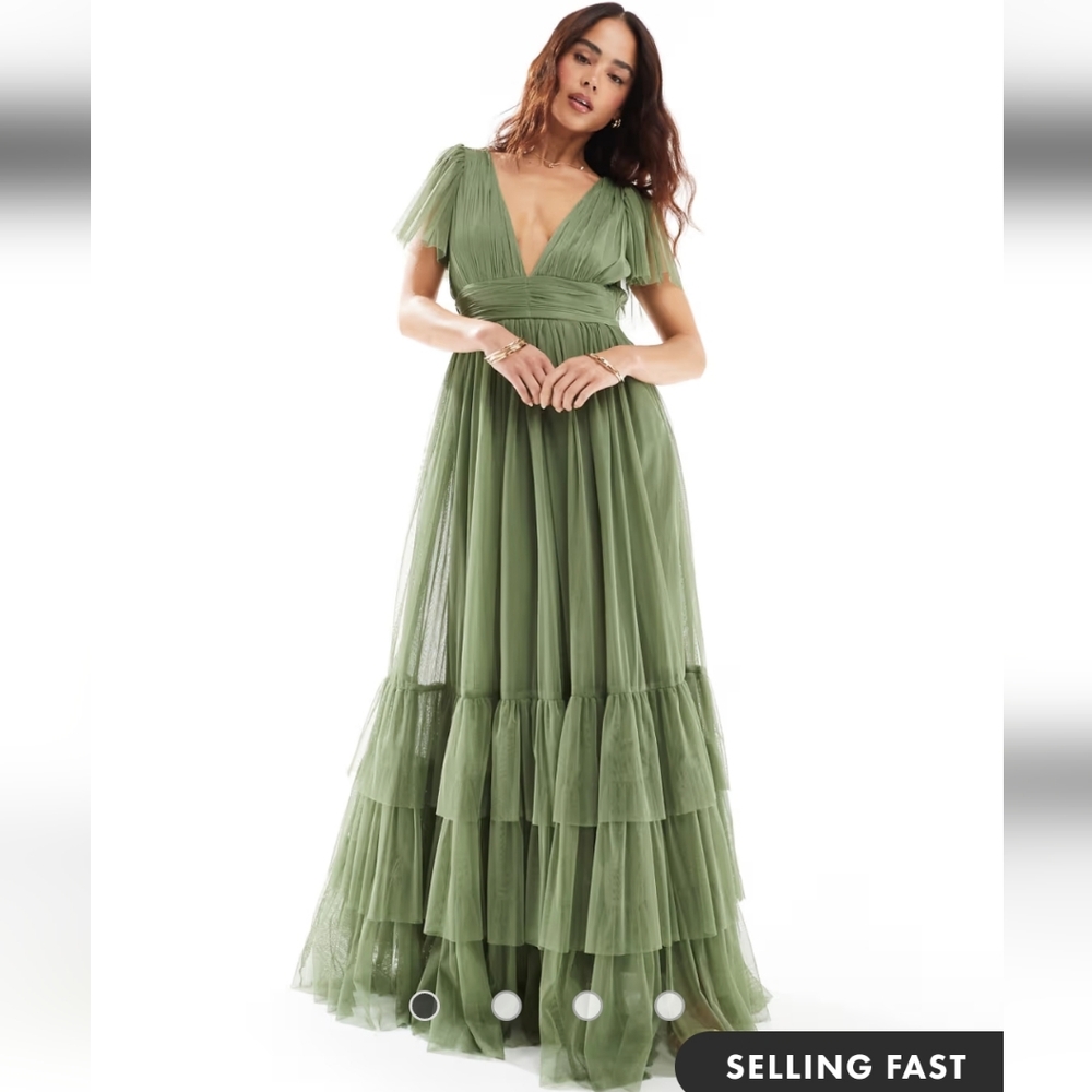 Lace and Beads Madison V-neck tulle maxi dress